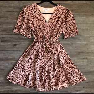 Rose Pink Leopard Print Ruffle Mini Dress